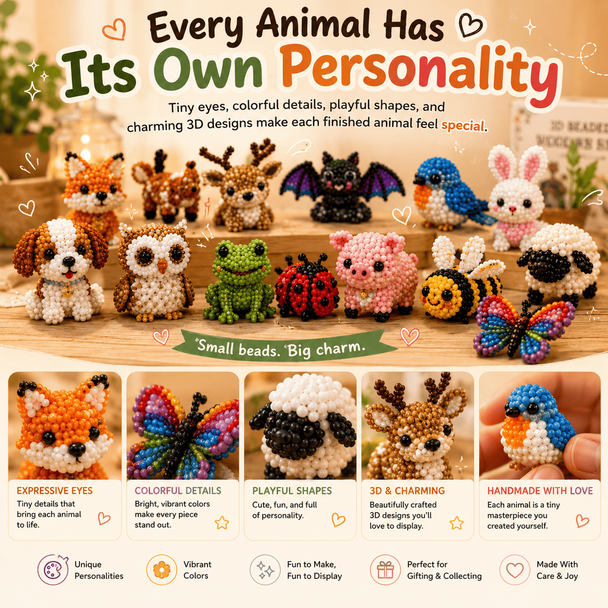🎁 Today Only Save 70% OFF — Create 4 Adorable 3D Beaded Animals With A Relaxing DIY Kit For Cute Desk Decor, Handmade Gifts & Cozy Craft Time 🧵🐾✨
