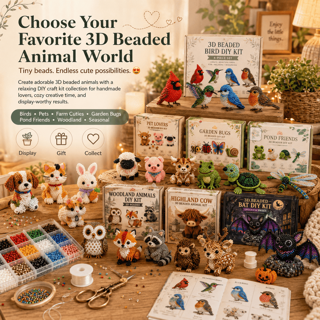 🎁 Today Only Save 70% OFF — Create 4 Adorable 3D Beaded Animals With A Relaxing DIY Kit For Cute Desk Decor, Handmade Gifts & Cozy Craft Time 🧵🐾✨