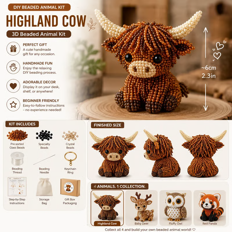 🎁 Today Only Save 70% OFF — Create 4 Adorable 3D Beaded Animals With A Relaxing DIY Kit For Cute Desk Decor, Handmade Gifts & Cozy Craft Time 🧵🐾✨