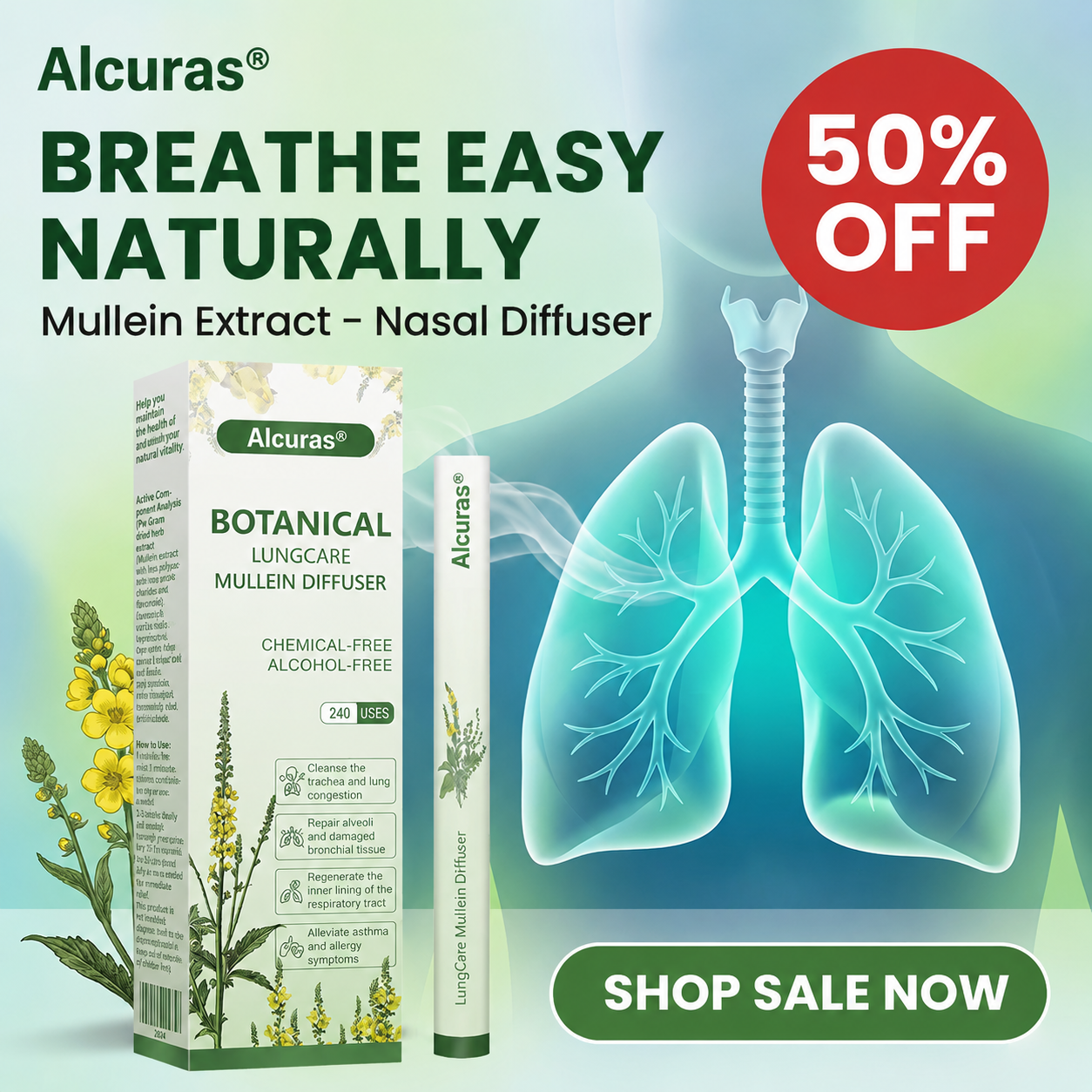 Alcuras® Botanical LungCare Mullein Diffuser