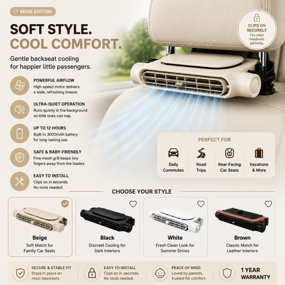 🥵❄️ TODAY ONLY — 50% OFF 🚗💥Stop Backseat Heat Stress & Keep Your Baby Comfortable👶 Hidden Headrest Car Fan💙 Cool air, calm baby, stress-free driving every time!