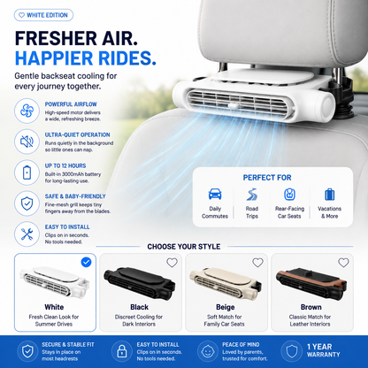 🥵❄️ TODAY ONLY — 50% OFF 🚗💥Stop Backseat Heat Stress & Keep Your Baby Comfortable👶 Hidden Headrest Car Fan💙 Cool air, calm baby, stress-free driving every time!