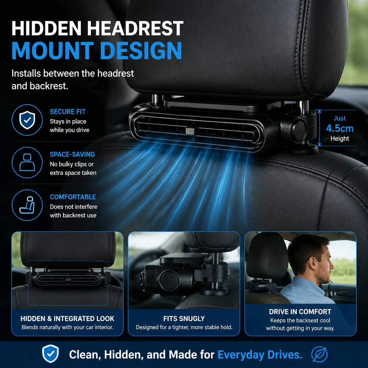 🥵❄️ TODAY ONLY — 50% OFF 🚗💥Stop Backseat Heat Stress & Keep Your Baby Comfortable👶 Hidden Headrest Car Fan💙 Cool air, calm baby, stress-free driving every time!