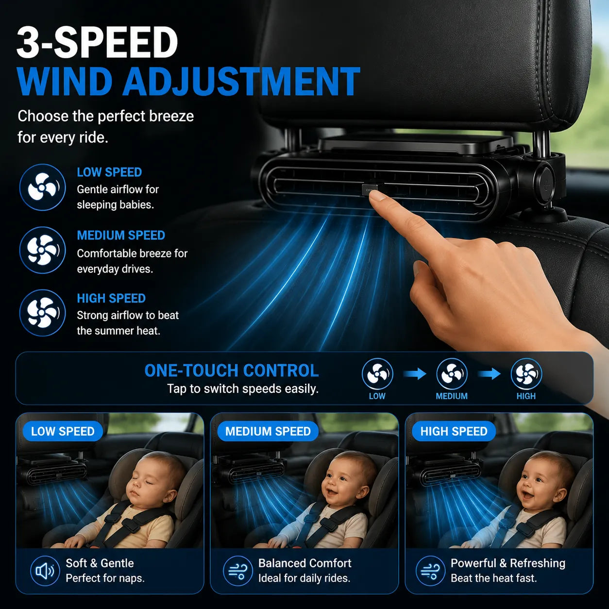 🥵❄️ TODAY ONLY — 50% OFF 🚗💥Stop Backseat Heat Stress & Keep Your Baby Comfortable👶 Hidden Headrest Car Fan💙 Cool air, calm baby, stress-free driving every time!