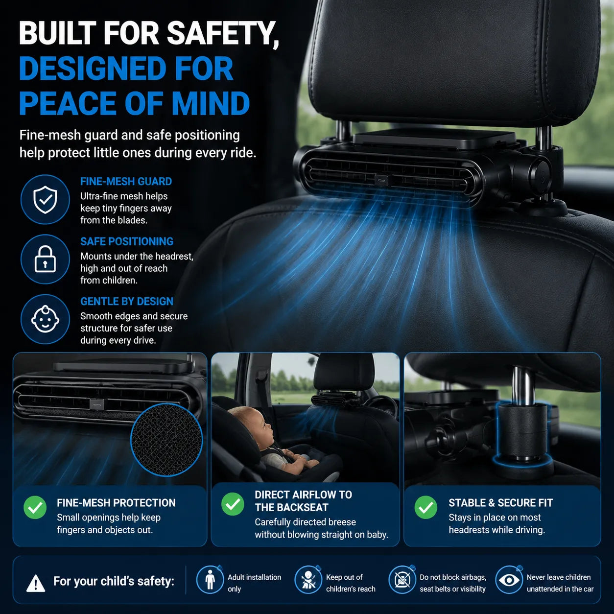 🥵❄️ TODAY ONLY — 50% OFF 🚗💥Stop Backseat Heat Stress & Keep Your Baby Comfortable👶 Hidden Headrest Car Fan💙 Cool air, calm baby, stress-free driving every time!