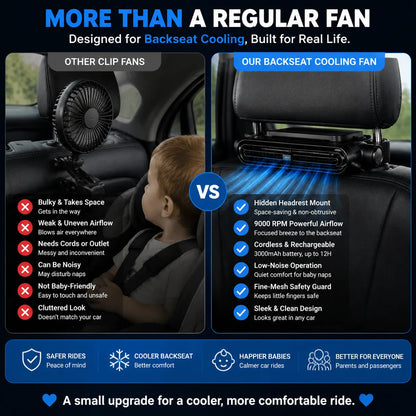 🥵❄️ TODAY ONLY — 50% OFF 🚗💥Stop Backseat Heat Stress & Keep Your Baby Comfortable👶 Hidden Headrest Car Fan💙 Cool air, calm baby, stress-free driving every time!